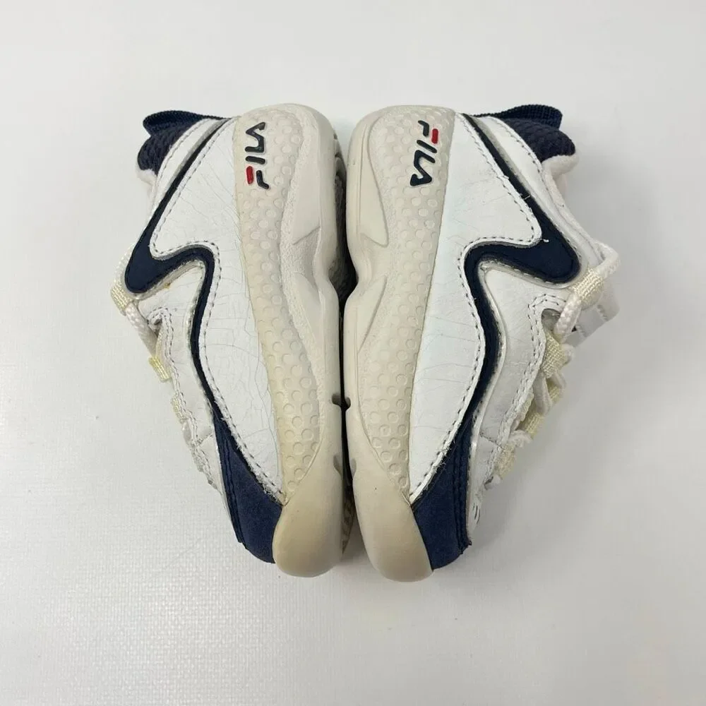 Baby Fila White Blue Lace Up Shoes Sneakers Kicks Infant Size 4 Leather Upper